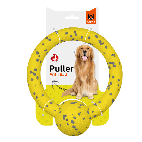 Durable Puller With Ball Dog Toy Yellow