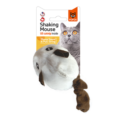 Pull String & Sound Chip White Shaking Mouse Cat