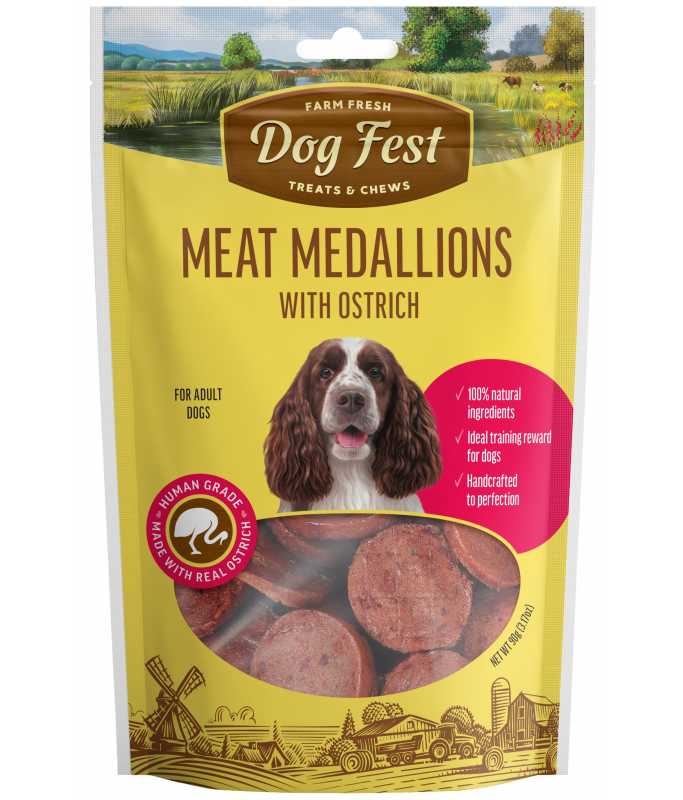 Medallions With Ostrich For Adult Dogs - 90g